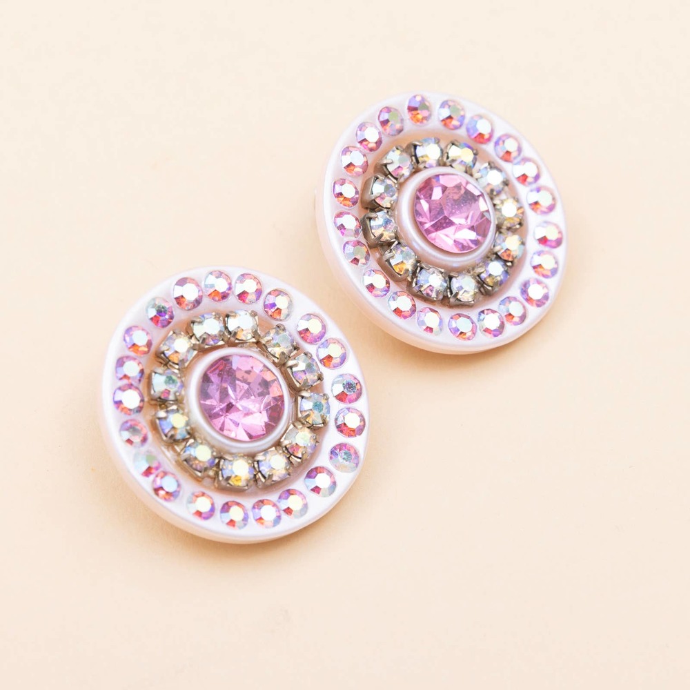 Pink rhinestone statement earrings clipon